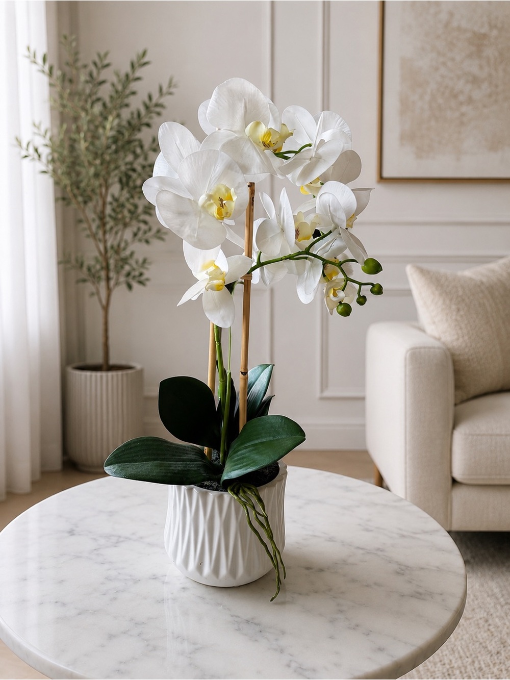 White Phalaenopsis Orchid Planter - Elegant Home Accent